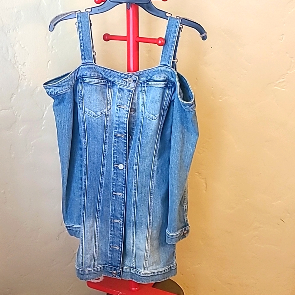 GUESS Authentic Bodycon Cold-Shoulder Denim Dress Halcyon XS